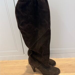Women's Michael Kors Knee-high Suede High-Heel Boots - Dark Brown